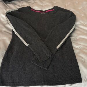 Calvin Klein ribbed charcoal top,Silver Ribbon Stripe on sleeve. Size SMALL